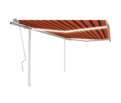 Toldo manual retráctil con luz LED naranja y marrón 4x3 m