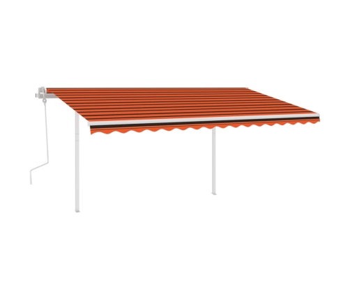 Toldo manual retráctil con luz LED naranja y marrón 4x3 m