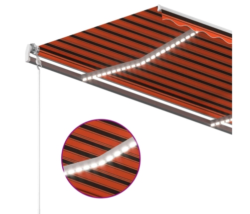 Toldo manual retráctil con luz LED naranja y marrón 4x3 m