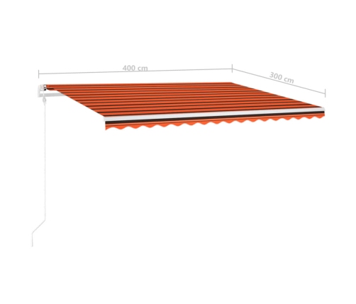 Toldo manual retráctil con luz LED naranja y marrón 4x3 m