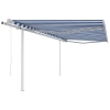 Toldo retráctil automático con postes azul y blanco 4x3 m