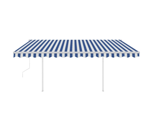 Toldo retráctil automático con postes azul y blanco 4x3 m