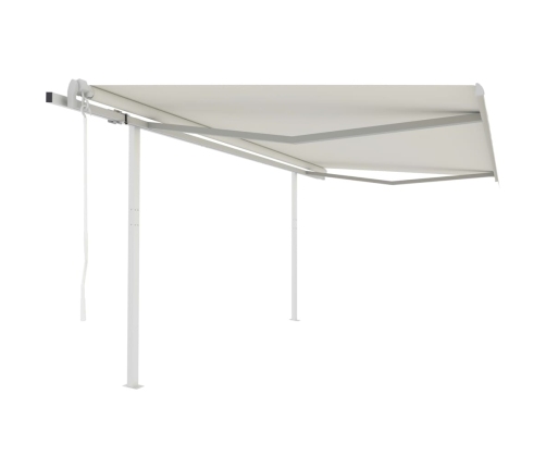 Toldo retráctil automático con postes crema 4x3 m