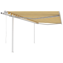 Toldo retráctil automático con postes amarillo y blanco 4x3 m