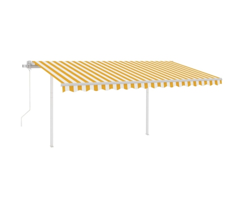 Toldo retráctil automático con postes amarillo y blanco 4x3 m