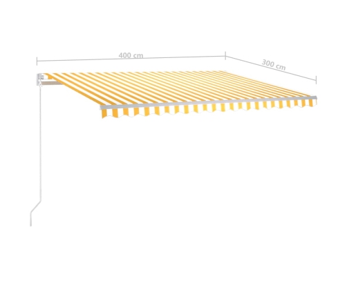 Toldo retráctil automático con postes amarillo y blanco 4x3 m