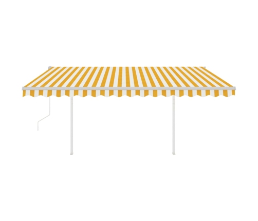 Toldo retráctil automático con postes amarillo y blanco 4x3 m