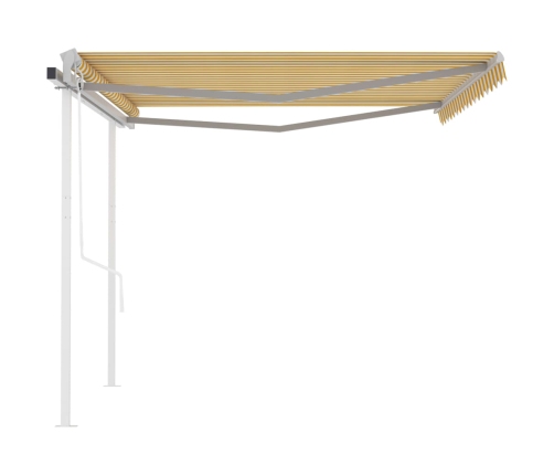 Toldo retráctil automático con postes amarillo y blanco 4x3 m