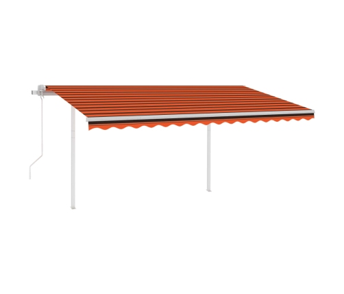 Toldo retráctil automático con postes naranja y marrón 4x3 m