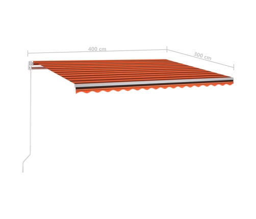 Toldo retráctil automático con postes naranja y marrón 4x3 m