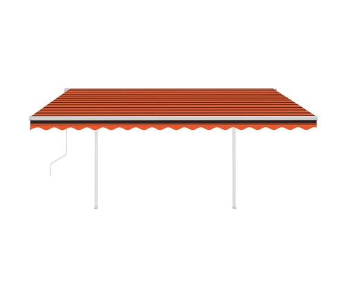 Toldo retráctil automático con postes naranja y marrón 4x3 m