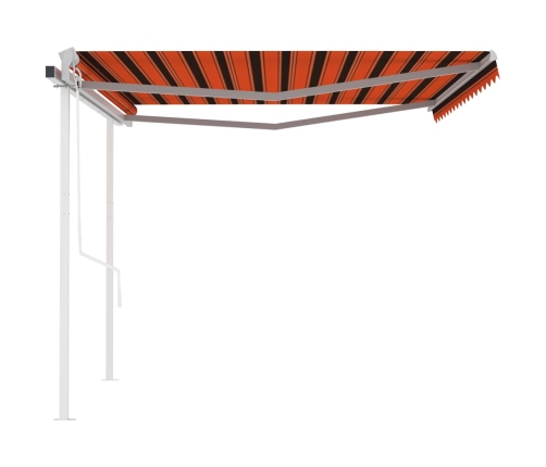 Toldo retráctil automático con postes naranja y marrón 4x3 m