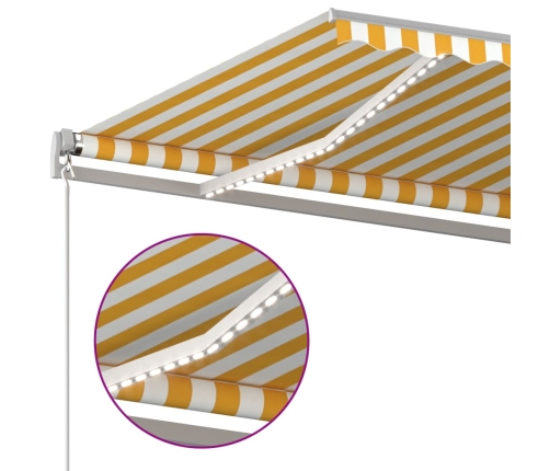 Toldo automático con LED y sensor viento amarillo blanco 4x3 m