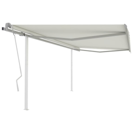 Toldo retráctil manual con postes crema 4,5x3 m