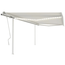 Toldo retráctil manual con luz LED color crema 4,5x3 m