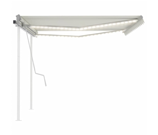 Toldo retráctil manual con luz LED color crema 4,5x3 m