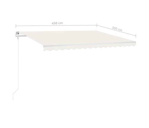 Toldo retráctil manual con luz LED color crema 4,5x3 m