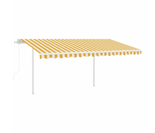 Toldo retráctil automático con postes amarillo y blanco 4,5x3 m