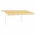 Toldo retráctil automático con postes amarillo y blanco 4,5x3 m