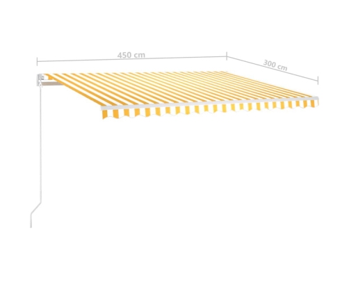 Toldo retráctil automático con postes amarillo y blanco 4,5x3 m