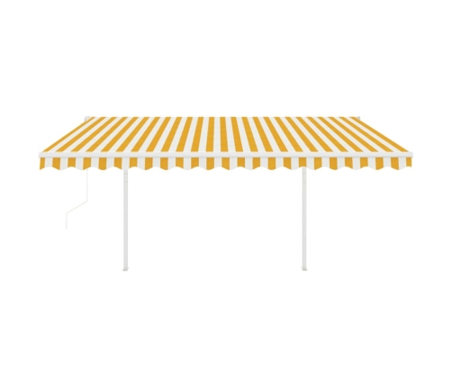 Toldo retráctil automático con postes amarillo y blanco 4,5x3 m