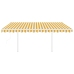 Toldo retráctil automático con postes amarillo y blanco 4,5x3 m