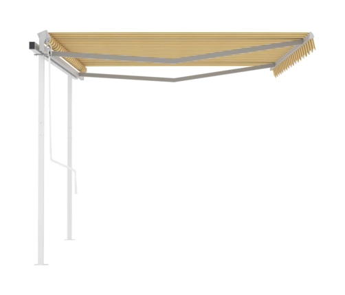 Toldo retráctil automático con postes amarillo y blanco 4,5x3 m