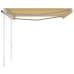 Toldo retráctil automático con postes amarillo y blanco 4,5x3 m