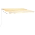 Toldo retráctil automático con postes amarillo y blanco 4,5x3 m