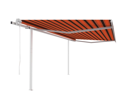 Toldo retráctil automático con postes naranja y marrón 4,5x3 m