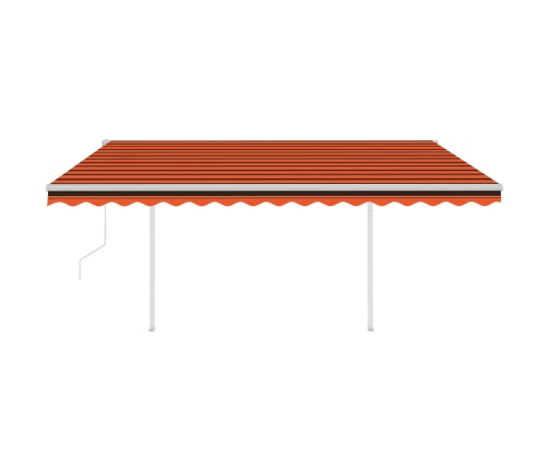 Toldo retráctil automático con postes naranja y marrón 4,5x3 m
