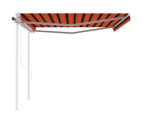 Toldo retráctil automático con postes naranja y marrón 4,5x3 m