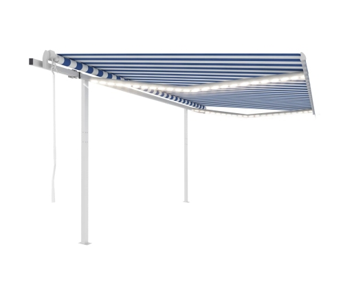 Toldo automático LED sensor de viento azul blanco 4,5x3 m