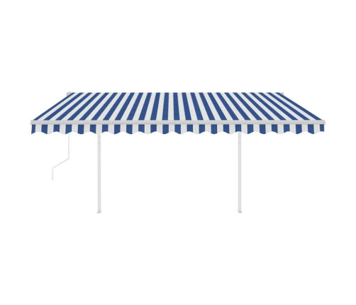 Toldo automático LED sensor de viento azul blanco 4,5x3 m