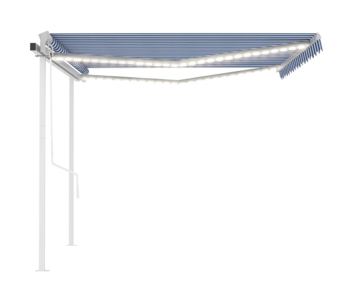 Toldo automático LED sensor de viento azul blanco 4,5x3 m