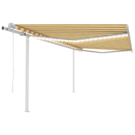 Toldo automático LED sensor de viento amarillo blanco 4,5x3 m