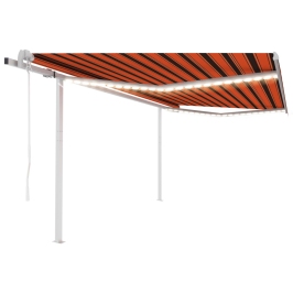 Toldo automático LED sensor de viento naranja marrón 4,5x3 m