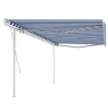 Toldo manual retráctil con postes azul y blanco 5x3 m