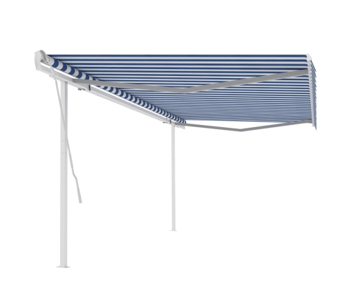 Toldo manual retráctil con postes azul y blanco 5x3 m