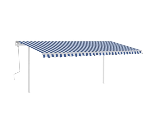 Toldo manual retráctil con postes azul y blanco 5x3 m