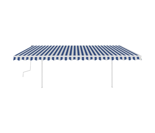 Toldo manual retráctil con postes azul y blanco 5x3 m