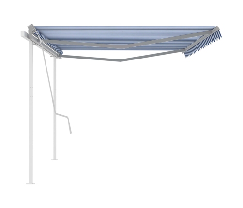 Toldo manual retráctil con postes azul y blanco 5x3 m