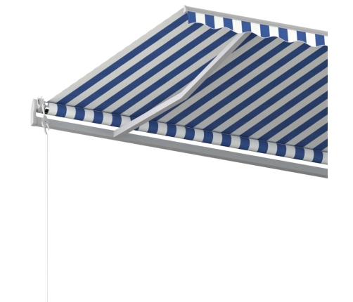 Toldo manual retráctil con postes azul y blanco 5x3 m