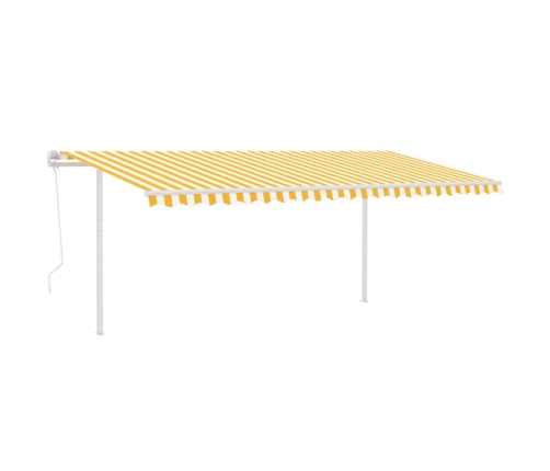 Toldo retráctil automático con postes amarillo y blanco 5x3 m