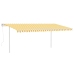 Toldo retráctil automático con postes amarillo y blanco 5x3 m