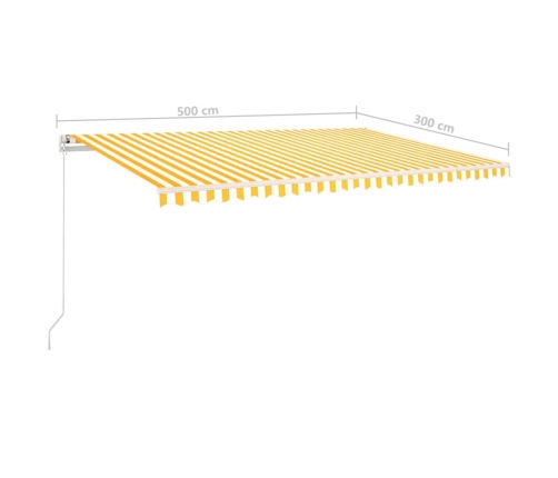 Toldo retráctil automático con postes amarillo y blanco 5x3 m