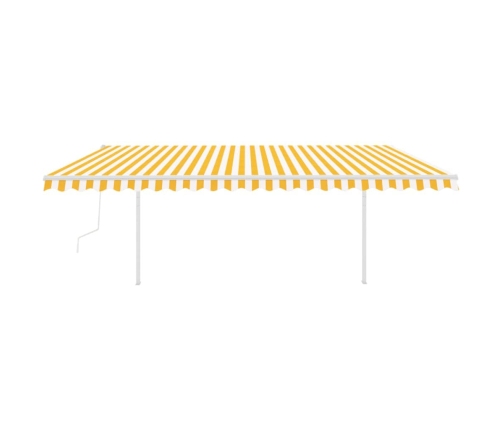 Toldo retráctil automático con postes amarillo y blanco 5x3 m