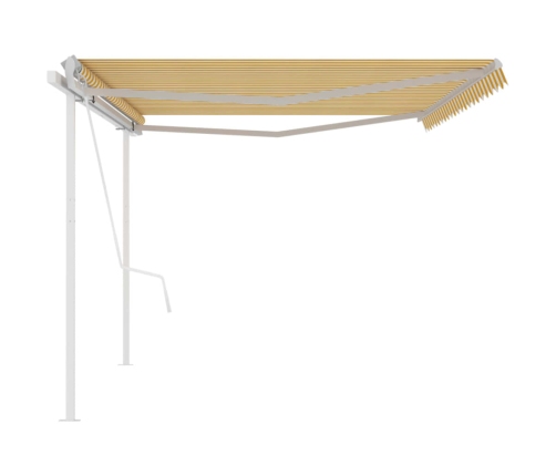 Toldo retráctil automático con postes amarillo y blanco 5x3 m