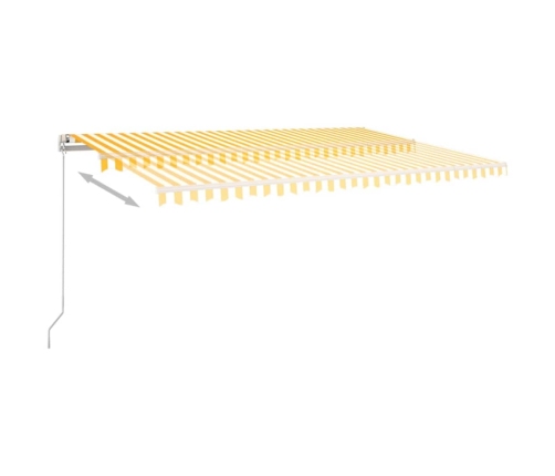 Toldo retráctil automático con postes amarillo y blanco 5x3 m