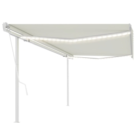 Toldo automático con LED y sensor de viento crema 5x3 m